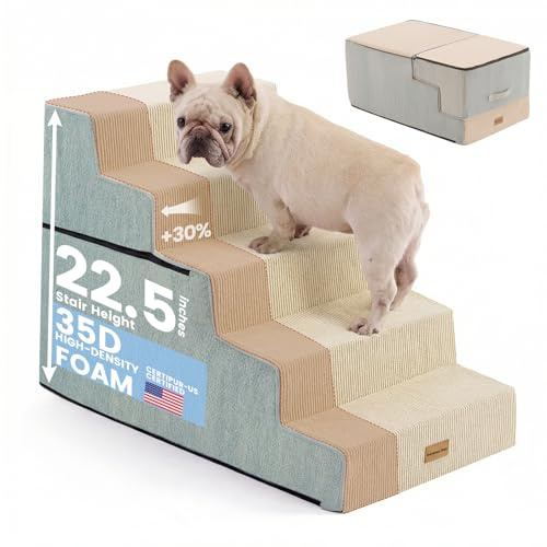 Gardner Pet liten hundtrappa, 5 steg, Beige | Högdensitetsskum, vattentät beläggning, halkfri, avtagbart och tvättbart foder, för säng, soffa, bil