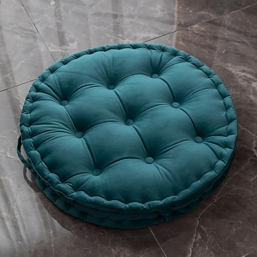 Generisch Rundes Bodenkissen Einfarbig Niederländischer Samt Großes Bodenkissen Dickes Winterkissen für Büro, Zuhause, Garten 60cm (Juwelenblau)