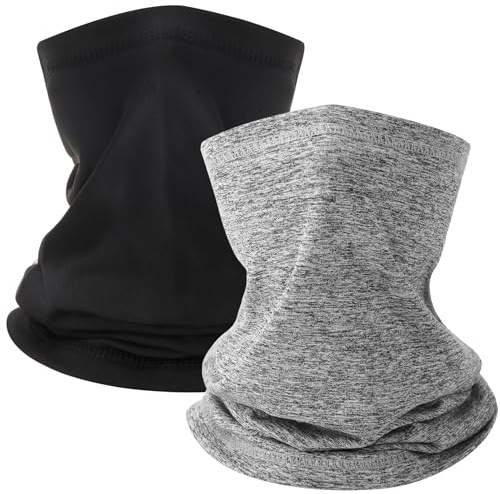 ViEinkaufen 2 Pcs Winter Neck Warmer Snood for Women and Men Windproof Neck Gaiter Fleece Bandana Face Covering Mask for Cycling Motorbike Hiking Bike Skiing Running Outdoor Sports Black & Grey