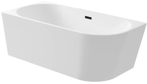 Aquauno, vasca angolare indipendente sinistra 160 x 80 cm, ovale in acrilico sanitario di alta qualità, vasca da bagno in acrilico con scarico click, troppopieno, copertura, telaio in acciaio e