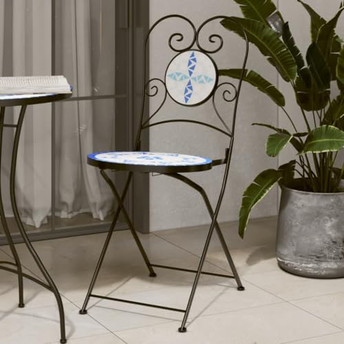 ZQQLVOO Bistrostühle 2 STK. Klappbar Blau und Weiß Keramik Sitzmöbel für den Garten Outdoor-Stühle for Balcony Deck