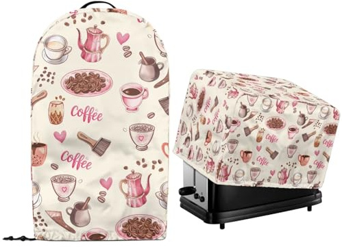 NETILGEN Fundas protectoras para electrodomésticos pequeños de cocina, color rosa café, tostadoras, máquina de hacer pan y encimera, fundas para licuadora con dobladillo de cordón y asa superior