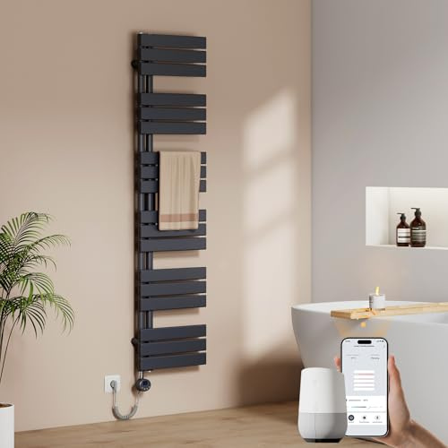 EMKE WiFi Handtuchheizkörper Elektrisch 1599x400 mm - Flach Badheizkörper Elektrisch, Elektrischer Handtuchwärmer Handtuchtrockner Handtuch Heizkörper Bad mit Thermostat und Heizstab - 800W, Anthrazit