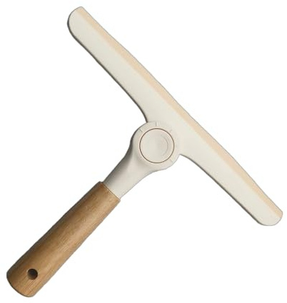 Cyberwork Rotierender Silikon-Duschabzieher, Wasserabzieher, Fensterabzieher, Bambusgriff, Silikon-Fensterabzieher, Leicht und Tragbar (Beige)