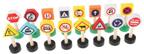 ORFOFE 16 pièces Panneaux de Signalisation Bois pour Tout-Petits Set Éducatif Coloré et Sécurisé pour Apprentissage Autonome Circulation Routière