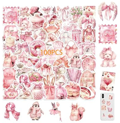 100 Pack Coquette Aesthetic Stickers Pack - Cute Waterproof Vinyl Aesthetic Pink Stickers for Laptop, Water Bottle, Phone, Guitar Decoration, Unique Gift Ideas for Girls, Teens, Adults