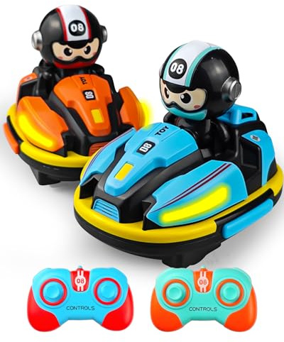 MOXTOYU Ferngesteuertes Auto Gegeneinander Spielzeug, Ferngesteuerter Autoscooter für Kinder, 2 Stück RC-Autoscooter mit LED-Licht, Musik & Nebeleffekt, Ideales für Kinder Geburtstags