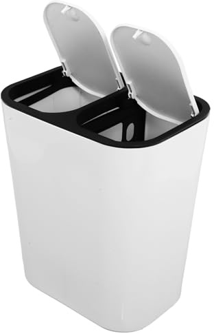 TOYANDONA Poubelle à Double Compartiment Couvercle 1 Pièce Polypropylène Robuste 2 X 10L Blanc Bord Noir Poubelle Ménagère Cuisine et Salon Tri Sélectif Déchets Secs et Humides
