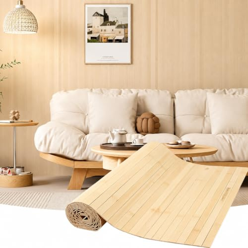 Natural Bamboo Wall Panel / Bamboo Wainscoting Roll, Natural Wood Paneling for Interior Wall Decor, Self-Adhesive Pole Wrap for Kitchen Island, Living Room, Office, 94.5 x 15.7 Inches