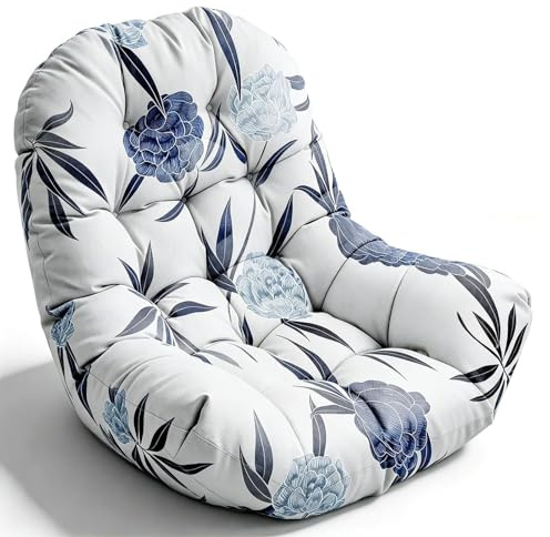 joomie Cuscino di ricambio per sedia a dondolo a uovo, impermeabile, 120 x 84 x 18 cm, spesso, per esterni, patio, cestino sospeso, cuscino rimovibile con lacci, per sedia a dondolo da giardino, blu