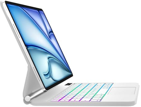 IVEOPPE Magic Keyboard für iPad Air 11 M4 2026/M3 2025/M2 2024, Freischwebendes Stand Design, 7-Farbige Beleuchtung mit Trackpad Tastatur für iPad Pro 11 Zoll (1.-4. Gen) / Air 11 Zoll, Weiß