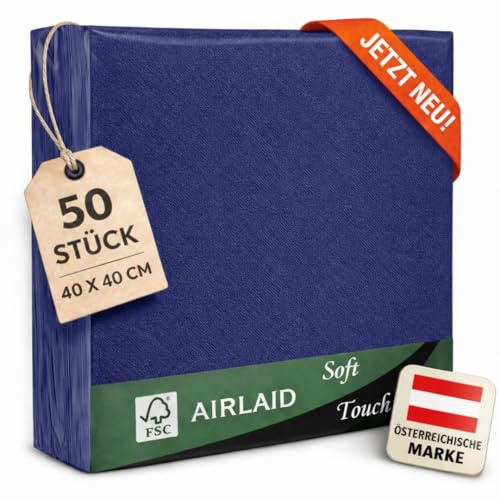 EV® Airlaid Servietten - 50 Stück, Marineblau (40 x 40 cm) - Hochwertige Stoffähnliche Servietten - Einfarbig - Stilvolle Tischdeko für Hochzeit, Geburtstage & Feste