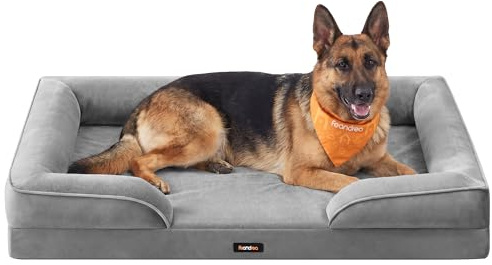 Feandrea Orthopädisches Hundebett, Hundekissen, 122 x 85 x 17 cm | erhöhter Rand, Schwamm, Bezug abnehmbar, waschbar, rutschfest, Taubengrau, BLOMFY Kollektion PGW325GD01