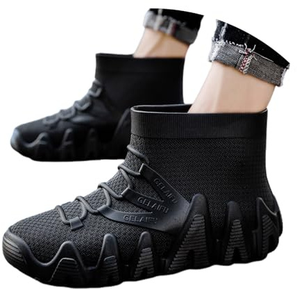 Botas de agua para hombre, botas de lluvia para hombre, suela gruesa, a media pantorrilla, senderismo, pesca, jardinería, goma, para viajes y, Black, 40 2/3 EU