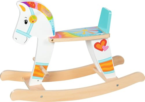 goki 53769 – Caballo balancín Sunny 66 – Caballo balancín de madera con respaldo – Juguete balancín alegre para niños a partir de 12 meses