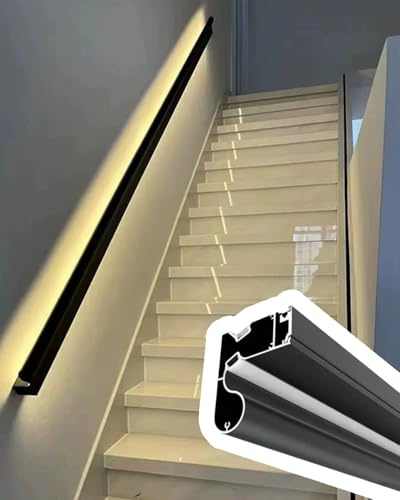 Pasamanos Escalera Pasamanos de Aluminio con LED con Sensor de Movimiento 3 4 5 6 10 12 14 ft, Balaustres Murales Industriales para Sótano o Pasillo, Barra de Apoyo(Left,4ft/120cm)