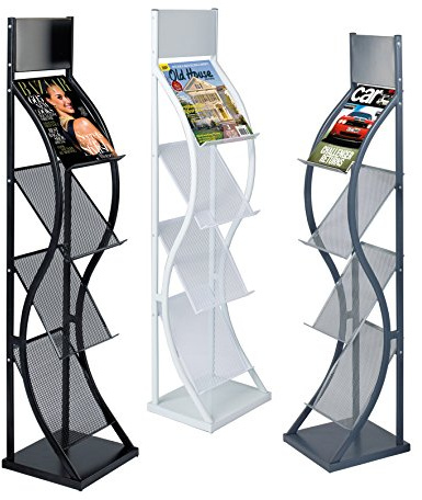 Wonderwall Curved Freestanding Leaflet Dispenser - Literature & Brochure Holder - 4 x A4 (Black) - Literature Stand - Ideal for Reception, School, Office