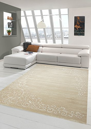 Traum Moderner Designer Orientteppich mit Glitzergarn und Floral Muster Meliert in Beige Creme für Wohnzimmer, Fußbodenheizungsgeeignet, Größe 120x160 cm