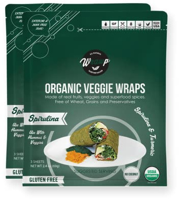 Organic Mini Veggie Wraps,Spirulina flavor (2 pack) | Wheat-Free, Gluten Free, Paleo Wraps, Non-GMO, Raw, Vegan Friendly Made in the USA