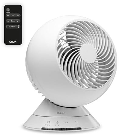 Duux | Globe Table fan with remote control | Energy-saving table fan with LED display & touch function | Extra quiet room fan with 3 speed levels & powerful DC motor | White | DXCF08