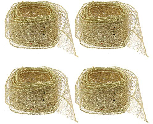 Toyvian, 4 nastri in rete glitterati per artigianato, confezioni, decorazioni per albero di Natale (rosso) 2, dorato,