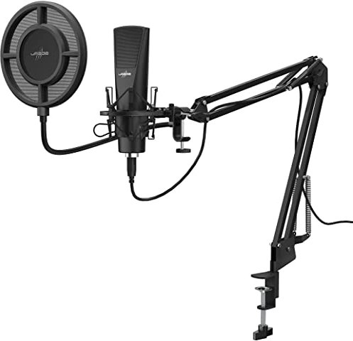 uRage Microphone à Condensateur de streaming USB avec bras (Micro Cardioïde d'Enregistrement Studio Conversation YouTube Voix-off, Ordinateur Bureau ou PC Portable, câble 2.5m, 20Hz-16kHz, 2200Ω) Noir