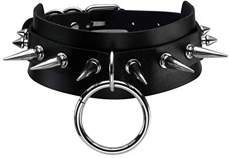 Manfnee Leder Choker Punk Goth Rock Spike Niet Studded Choker Kragen Halskette Frauen Männer Schwarz