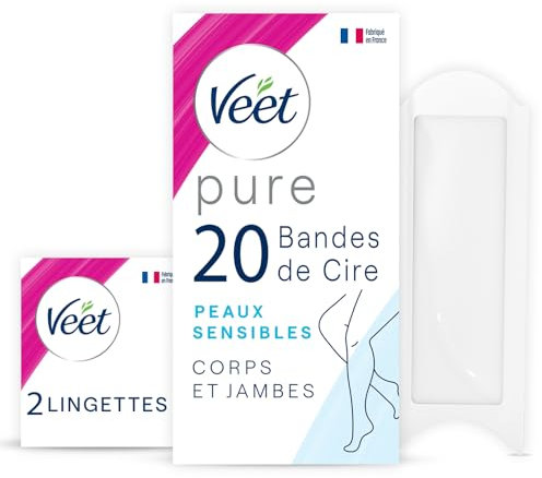 Veet Pure – 20 Kaltwachsstreifen für Körper und Beine – empfindliche Haut – empfohlen von Dermatologen – langanhaltende Haarentfernung