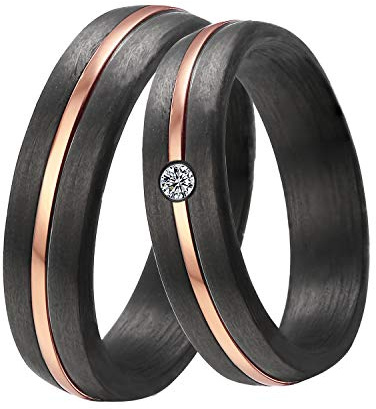 DOOSTI Partnerringe/Freundschaftsringe ELEGANT aus Carbon mit Edelstahl - inklusive Gratis Gravur