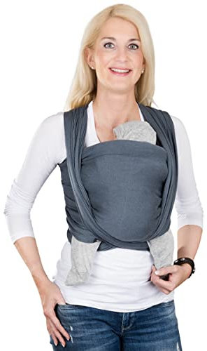 Hoppediz Tragetuch für das frühgeborene Baby, extra schmal, mit bebilderter Anleitung, Frühchentuch stone 4,60 x 0,45 m