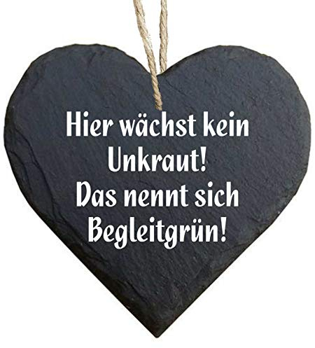 Homeyourself Herz Schieferherz Schiefer Schieferschild 10 x 10 cm Hier wächst kein Unkraut Das nennt Sich Begleitgrün schwarz Dekoschild Wandschild Schild Stein Garten Balkon Terrasse