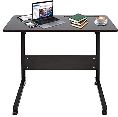 Adjustable Movable Wooden Laptop Table 71.5 to 91cm Height Portable Computer Desk Bedside Sofa Side Workstation with Tablet Slot Reading Eating