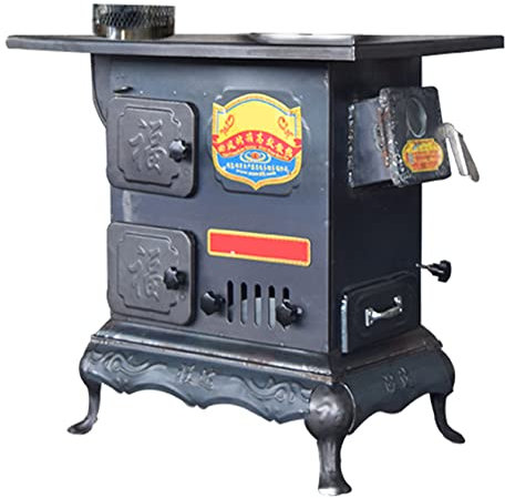 YYUINU Grande cheminée multifonction, deux poêles indépendantes, protection contre le feu et isolation thermique, cuisinière sans fumée en fonte d'acier, chauffage rural,63 x 40 cm
