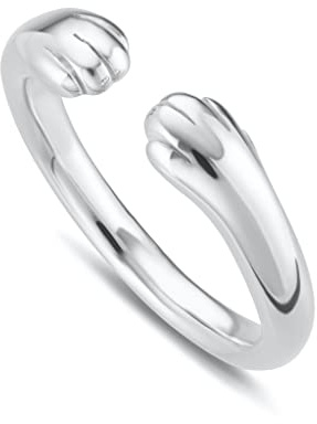 Lily Charmed - 925 Sterling Silver or 18ct Gold Plated Open Paw Adjustable Hug Ring, One Size