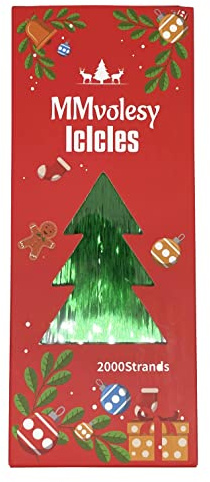 MMvolesy Green 2000 Icicles Tinsel Fringe Strands, Metallic Foil Decor for Home, Party, Wedding, Christmas, Winter, Birthday Celebrations (100mm x 250mm)