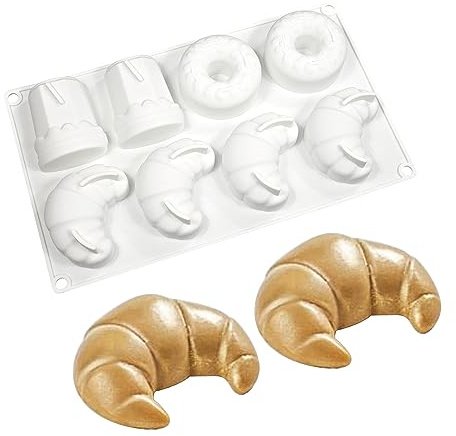 Silicone Mousse Cake Mold Bakeware Dessert Mousse DIY Cioccolato Sapone Candle Stampo, 8 fori Cowhorn Bun & Donut & dolce cono