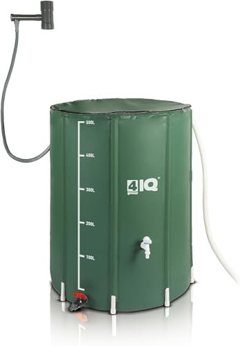 4IQ Group Faltbare Regentonne 500 Liter - Regenfass mit Oberem Wasserhahn und Unterem Ablauf - Regentank Garten - Regenwasserbehälter Wetterfest