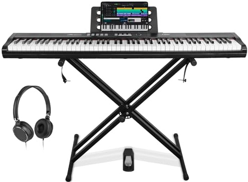 STRICH 88 Key Digital Piano Full Size Electric Keyboard with Semi-Weighted Sensitive Keys, Portable Electric Piano Set With Piano Stand, Sustain Pedal, Headphones, Music Rest, Black, SEP-150