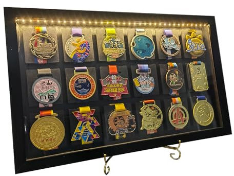 Medaillenständer – Marathon-Medaillenständer – Medaillenvitrine 3D-Medaillenbox Fotorahmen, Läufer, Marathon, Rennmeister, Fußball, Gymnastik & alle Sport-Medaillen Medaillenabzeichen (extra hoch) (15
