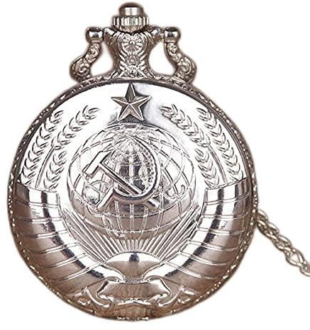 UYUME El Reloj, Reloj de Bolsillo Retro, Reloj de Bolsillo con Martillo de Hoz, Colgante Dorado y Plateado con Cadena Fob, Reloj Dorado y Plateado (Color : Silver)