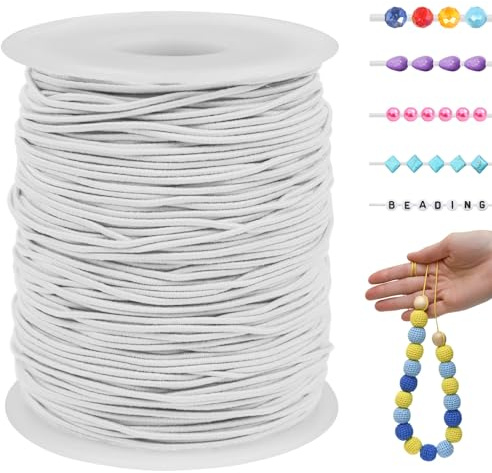 LEREATI Filo Elastico per Braccialetti Resistente 1mm x 100m Cordino Elastico Fili per Braccialetti, Cordoncino per Collane, Filo Elastico per Cucire Fai da Te Perline (Bianco)