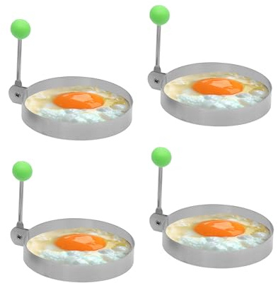Innoteck Egg Ring - Stainless Steel - Shaping Ring with Anti-Scald and Folding Handle - Non-stick Round Mould - Egg Frying or Shaping Omelette, Sandwich, Pancake and Mini Burger - Pack of 4