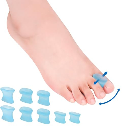 DYKOOK Gel Toe Separators Flared Bunion Toe Spacers with 3 Sizes for Women Men 8PCS (2S+4M+2L) (Blue) Temporary Bunion Corrector Silicone Toe Spreaders for Overlapping & Curled Toes,Stay in Place