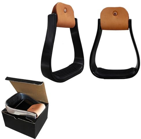 LKYLVEE Nero,12mm, Staffe a Sella di Cavallo - Western Lightweight Aluminium - Staffa per Attrezzature da Equitazione incisa in Alluminio con Tappetino in Gomma