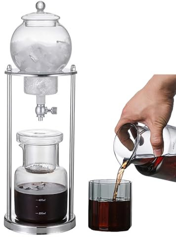 Drip Tower Coffee Maker, Ice Drip Coffee Pot Iced Coffee Maker Dripper Portable Drip Coffee Machine Cold Brew Maker for Kitchen Travel, 600 ml, Stainless Steel Stand