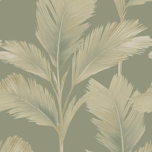 Kailani Tropical Palm Leaf Wallpaper with Matte Finish for Walldecoration, Wallcovering Hallways, Lounges, Feature Walls Sage Belgravia 59120