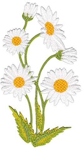 Gänseblümchen Blume Weiß Aufnäher zum aufbügeln oder aufnähen Bügelbild Aufbügler für Kleidung gestickter Bügelpatch Applikation Patch Größe 5,6 x 10,0 cm