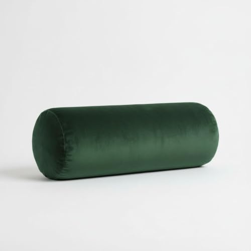 Kosiproducts Round Bolster Cushion Lumbar Support Plush Velvet Pillow Neck Relaxing Soft Virgin Hollow Fibre Filling Roll [60cmx20cm, Bottle Green]