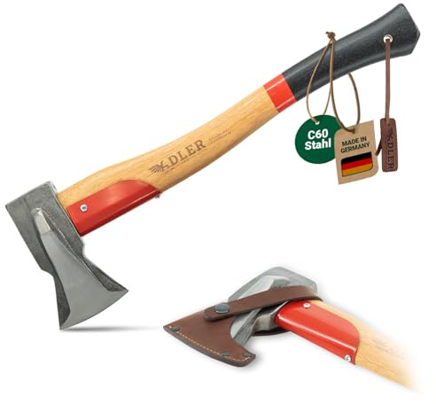 ADLER Spaltbeil inkl. Lederschutz: Beil zum Holz spalten, Geschmiedetes Holzbeil aus C60-Stahl, Spaltaxt mit 50 cm Hickorystiel, Anti-Rutsch Outdoor-Forstaxt, Grün/schwarz, 1250 g (Rot/Schwarz)