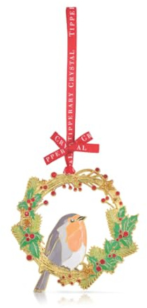 Tipperary Crystal Luxury Sparkle Hanging Decoration - Robin & Wreath Christmas Design in Star Gift Box - Perfect for Holiday Décor & Gifting